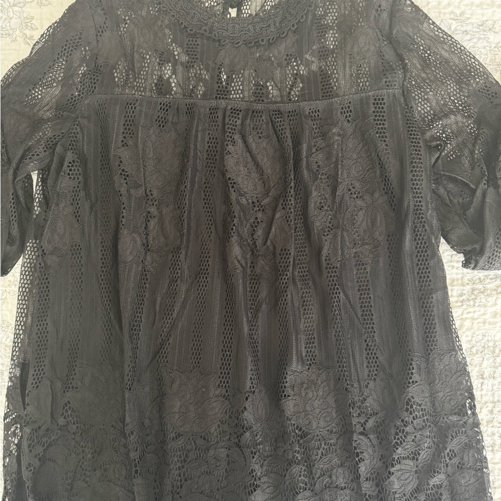 Ultra Pink Black Lace Blouse